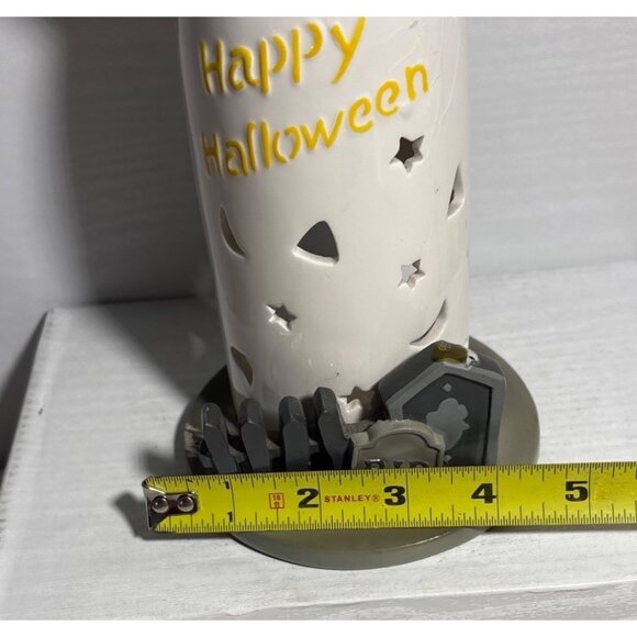 Halloween Ghost Candle Holder Ceramic With Boo & RIP Tombstone Design Cut Outs - Picture 10 of 10